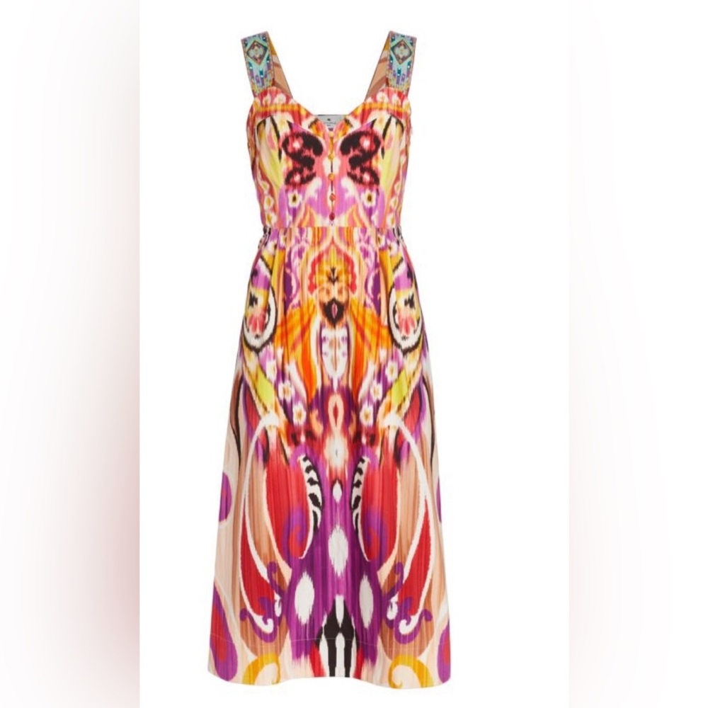 ETRO FUCHSIA IKAT RIBBON STRAP MIDI DRESS SIZE EU 40 - Picture 5 of 13